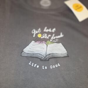 Life Is Good Shirt Womens XL Gray Crusher Tee Get Lost Get Found Book Graphic